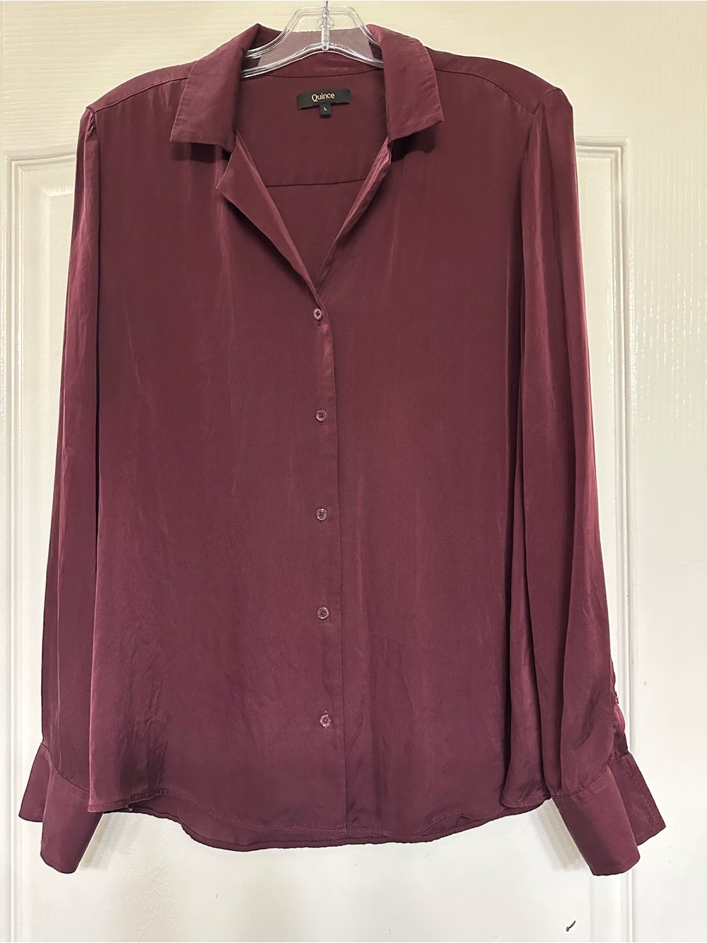 Quince Washable Stretch Silk Notch Collar Blouse Wine Tasting Red Sz L